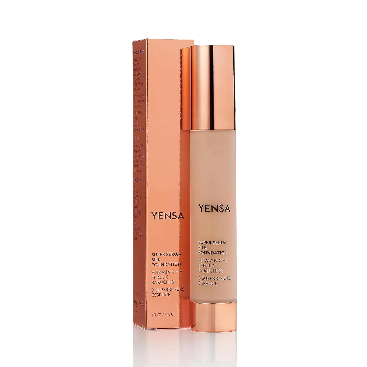 YENSA Serum Foundation Makeup - Super Silk Full Coverage Foundation Enriched with Peptides, Vitamin C & Ferulic Acid to Help Reduce Fine Lines, Wrinkles & Dark Circles - Light 2 (1 oz)