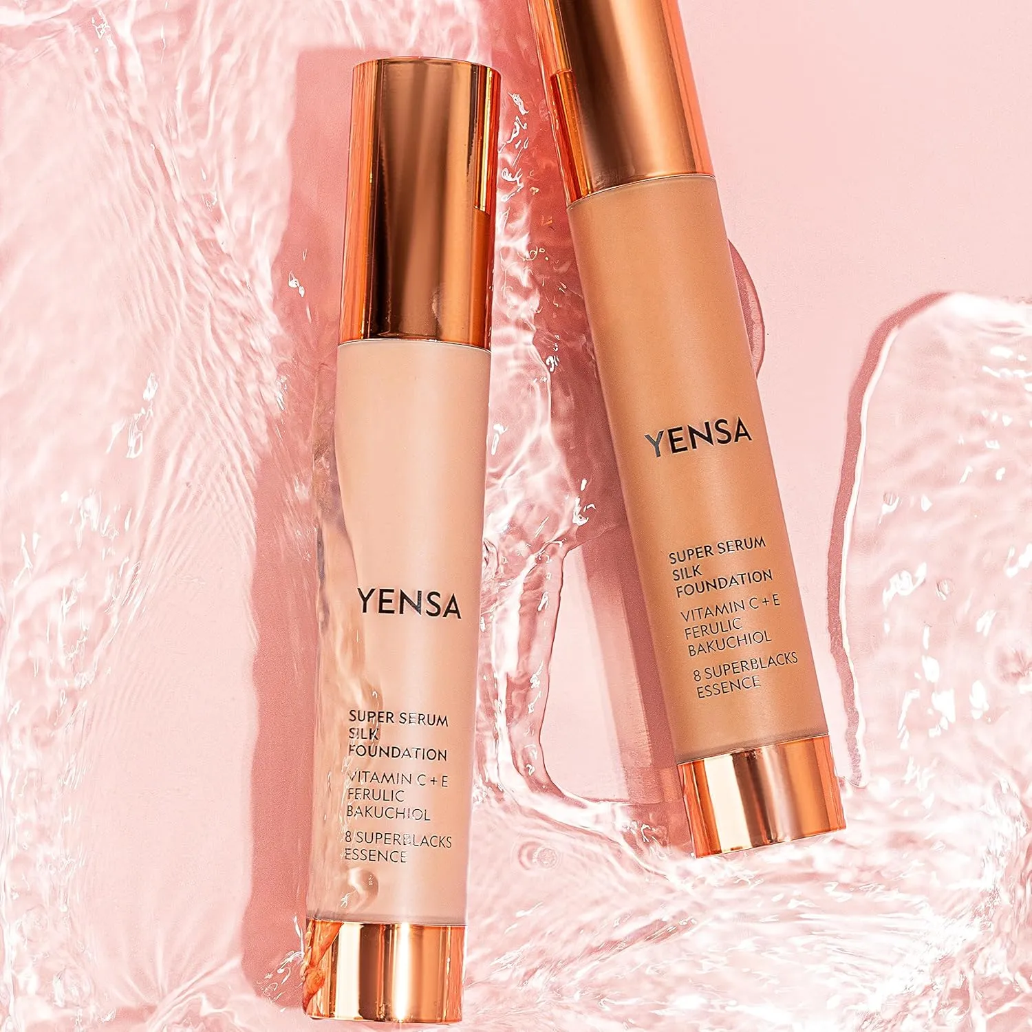 YENSA Serum Foundation Makeup - Super Silk Full Coverage Foundation Enriched with Peptides, Vitamin C & Ferulic Acid to Help Reduce Fine Lines, Wrinkles & Dark Circles - Light 2 (1 oz)