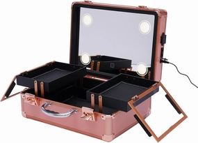 YIYIBYUS Makeup Train Case, 2 Layers Professional Make-up Bag With Light Up Mirror Travel Cosmetic Artist Organizer Box Makeup Cases for Make-up Artists, Hairdressers (Rose Gold)