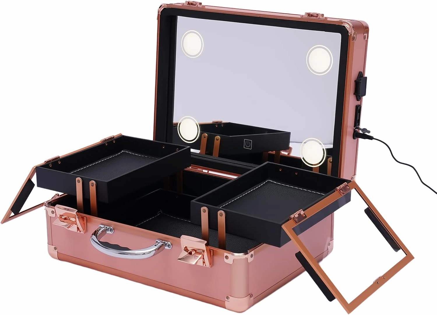 YIYIBYUS Makeup Train Case, 2 Layers Professional Make-up Bag With Light Up Mirror Travel Cosmetic Artist Organizer Box Makeup Cases for Make-up Artists, Hairdressers (Rose Gold)