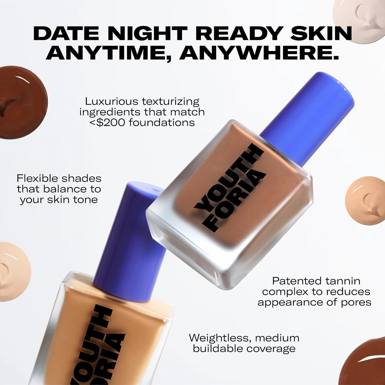 Youthforia Date Night Skin Tint Serum Foundation, Light-Medium Coverage, Hydrating Formula, Vegan & Cruelty-Free, 315 Light Medium to Medium - Neutral