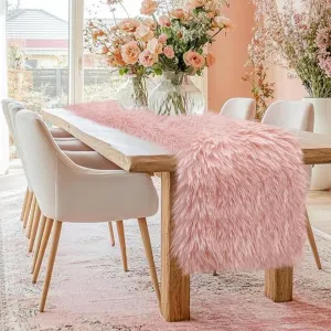 yuboo Blush Pink Pastel Table Runner 72 inches, Faux Fur Dresser Runners Cover Top for Bedroom, Dining Table, Pastel Pink Table Cover for Summer Wedding, Christmas and Coquette Room Decor Aesthetic