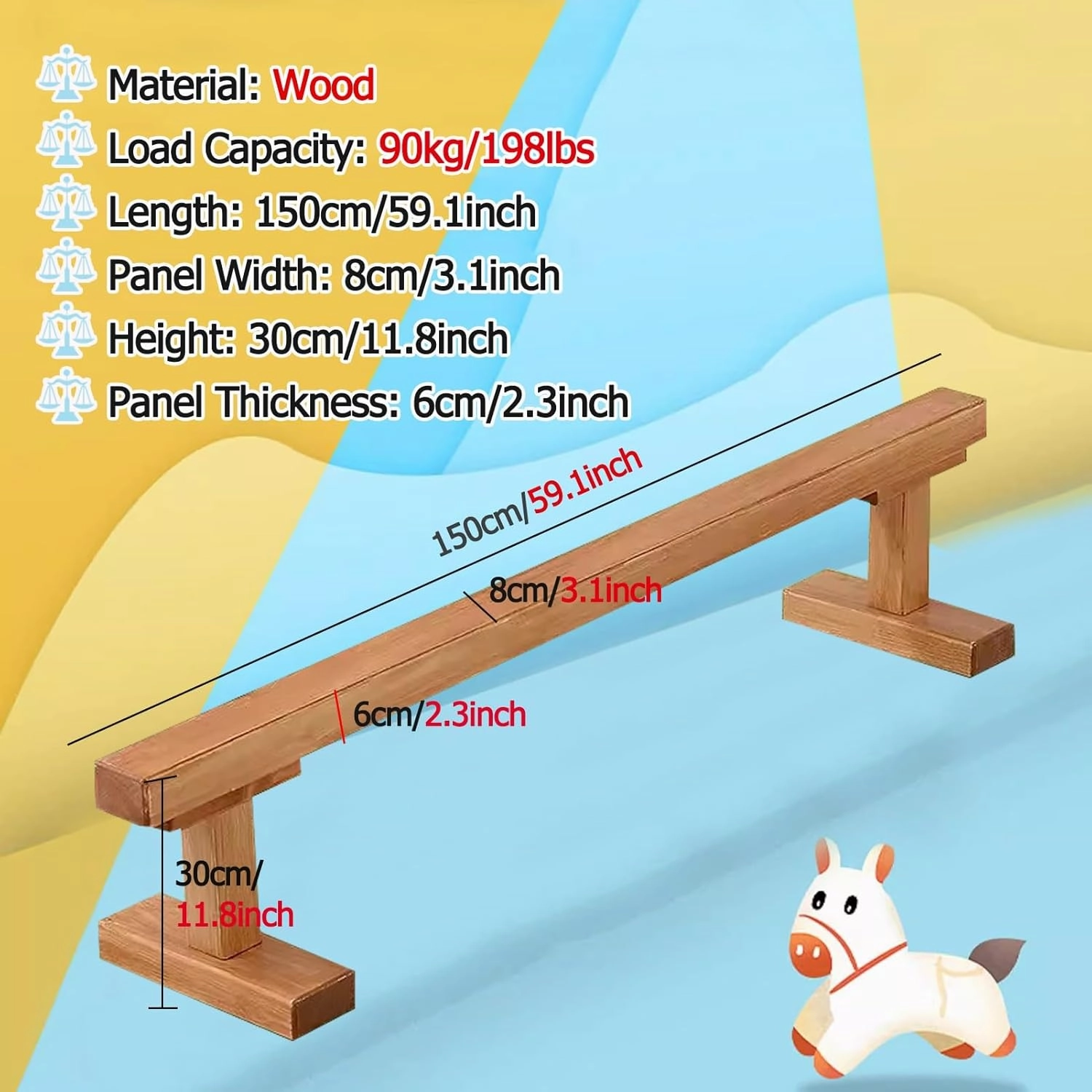 YXXSDP Home Gymnastics/Balance Beam Bar, Athlete Competition Training Walking Beams/Floor Beam, No Tool Require, for School/Travel/Gym Center, Load 198lbs(8cm(3.1in) width/150cm(59.1in) Long)